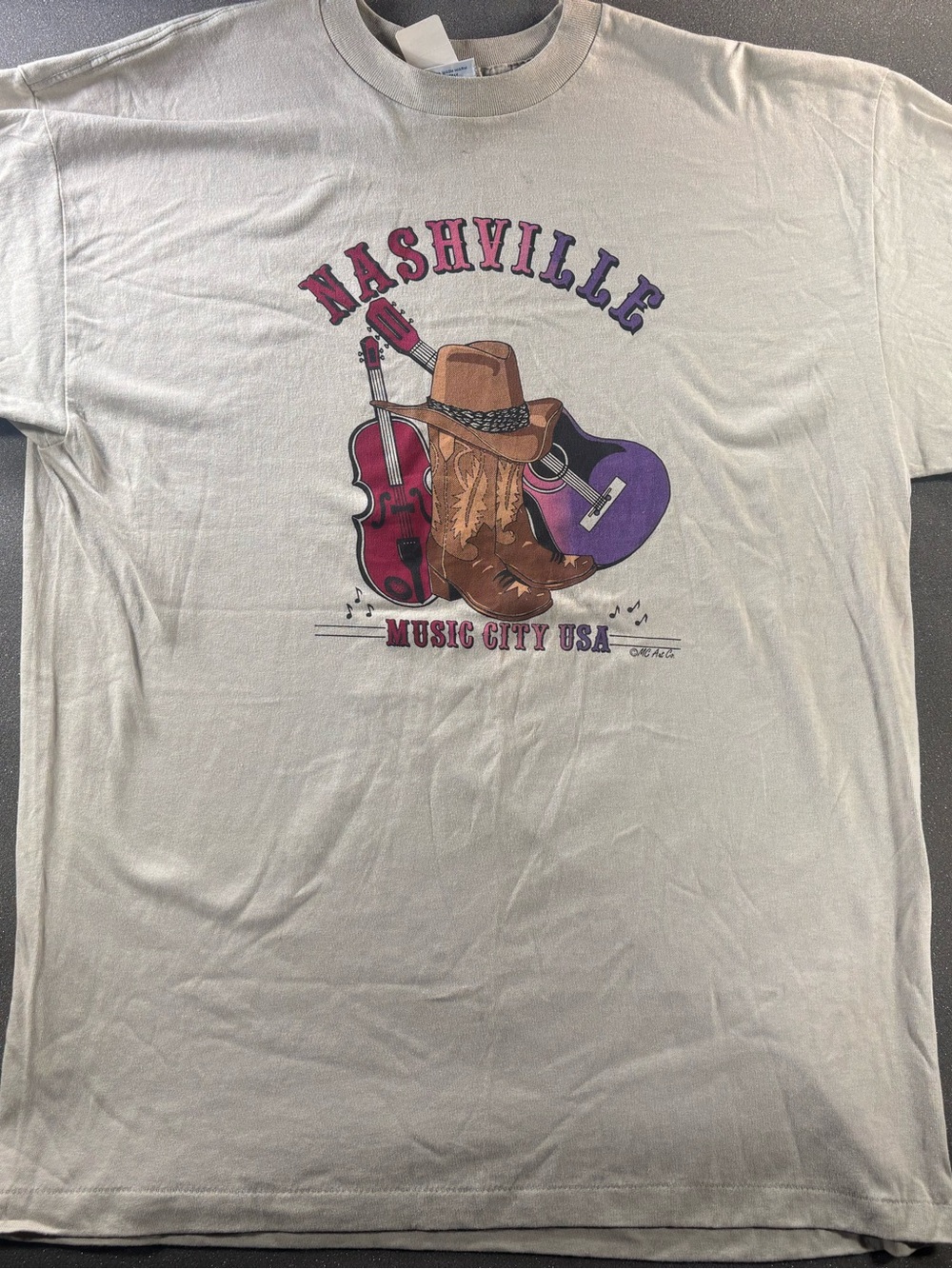 Vintage Nashville Tennessee Music City USA Adult T Shirt XL Beige